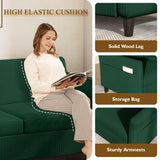 Valthie 60.6" Small Corduroy Loveseat Sofa, Mid-Century Modern 2-Seater Couch with Side Pockets for Small Spaces, Green– Perfect for Living Room, Bedroom, Office & Apartment Valthie