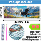 Reofrey Large Diamond Art Kits for Adults Horses, 30x80cm/12x31.5inch Full Drill Round Rhinestone Big Diamond Painting Kit Animals, DIY Cross Stitch Embroidery Canvas for Crafts Home Wall Decor Reofrey