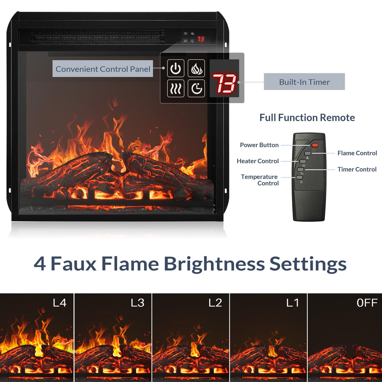 BELLEZE 43" Corner TV Stand with 18" Electric Fireplace Heater for TVs up to 43", Modern Corner Wood Entertainment Center with Glass Door Storage Cabinets - Dale (Rustic Grey) BELLEZE