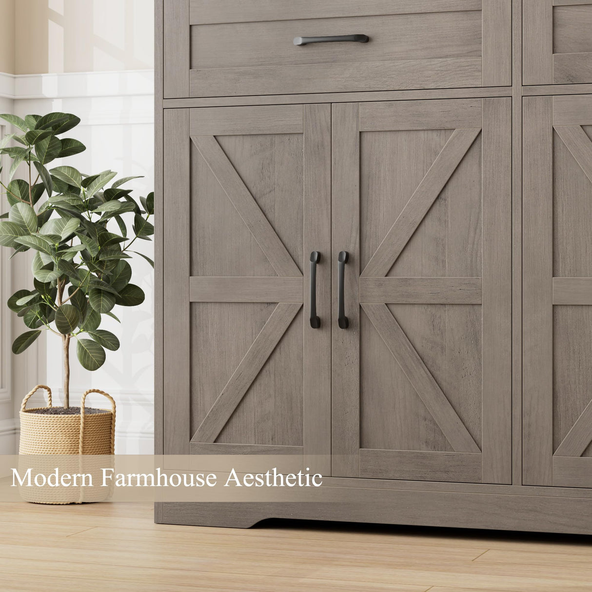 HOSTACK 71" Tall Bookcase with Drawers and Doors, 47" Wide Book Shelf and Bookcase with Storage, 6 Tier Large Book Storage Cabinet with Display Shelves for Living Room, Home Office, Ash Grey HOSTACK