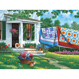 Bits and Pieces - 300 Piece Jigsaw Puzzle for Adults - 18" x 24" - Calico Country - 300 pc Large Piece Quilts Dog and Cat Jigsaw by John Sloane Bits and Pieces