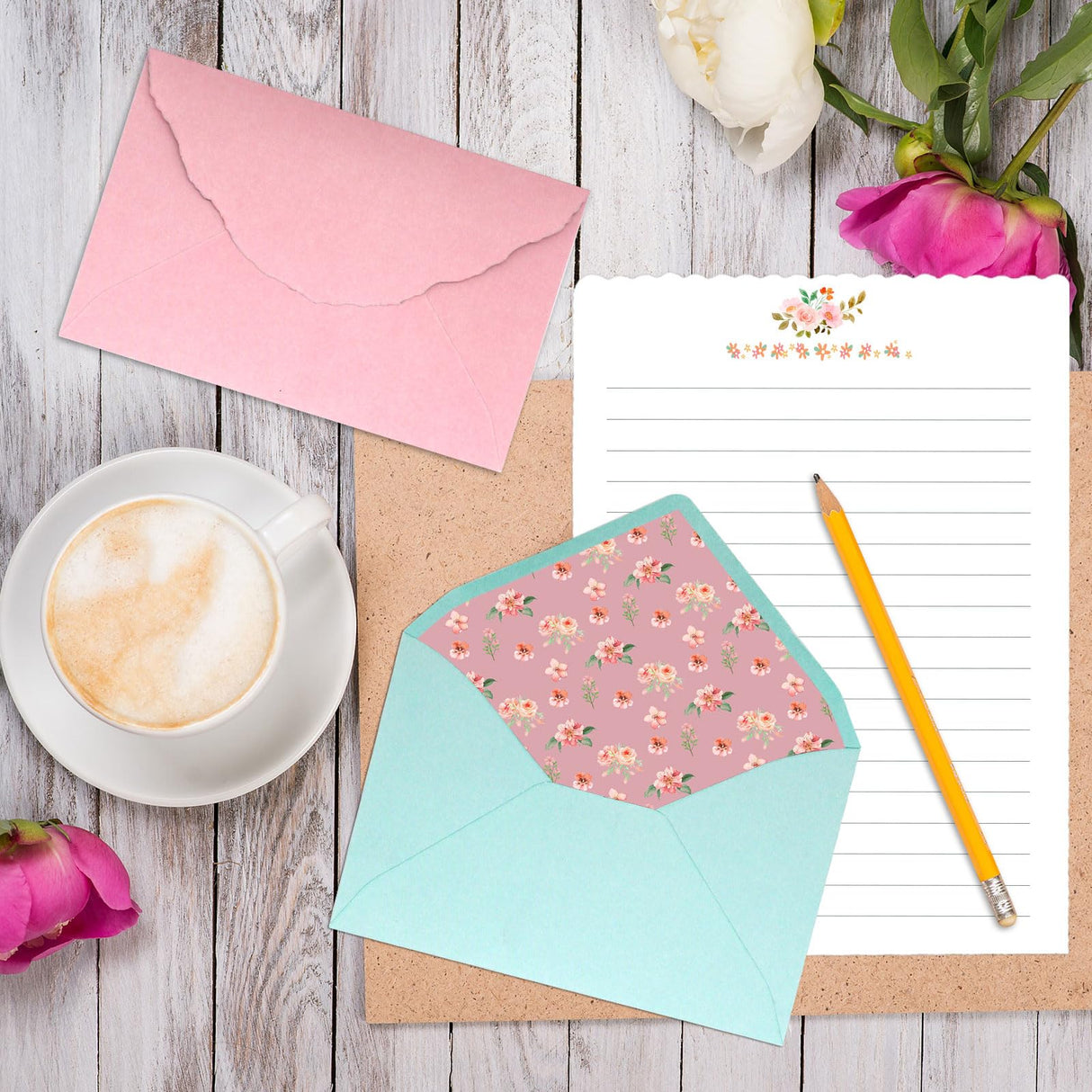 KSIWRE Stationary Paper and Envelopes Set, 24 PCS Writing Stationery Paper with 12 PCS Envelopes, Warm Floral Themed Envelope and Stationery Design for Invitations Gift Decorations Holiday Party KSIWRE