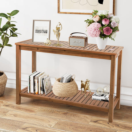Garturects Wooden Console Table with Storage Shelf, 45 Inch Wood Entryway Table Sofa Side Table Narrow Console Tables for Indoor, Entryway, Living Room (Brown) Garturects