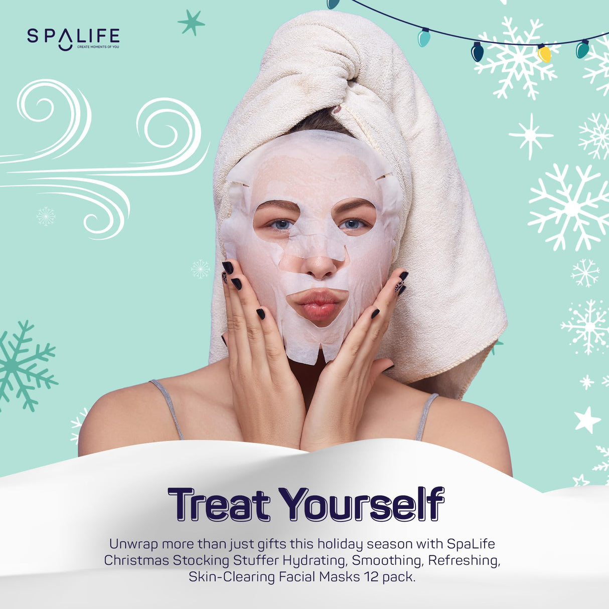 SpaLife Christmas Stocking Stuffer Facial Masks 12-Pack - Hydrating, Smoothing, and Refreshing Skin-Clearing Face Sheet Masks - Skincare Set for Moisturizing and Soothing Beauty SpaLife