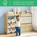 Toy Storage Organizer for Kids, 9-Bin Toy Organizer with 2-Drawers,Movable Toy Chest and Top Rack, Multifunctional Kids Bookshelf and Toy Storage for Living Room, Playroom, Bedroom, Nursery, White EXPERLAM