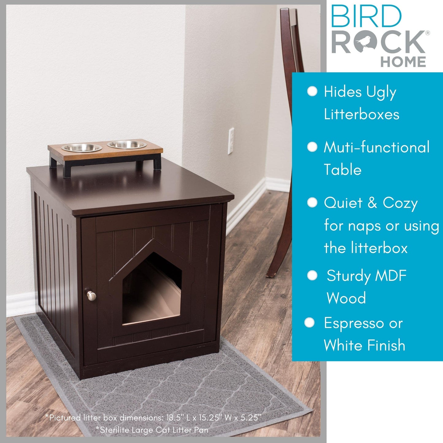 BirdRock Home Decorative Cat House & Side Table | Cat Home Covered Nightstand | Indoor Pet Crate | Litter Box Enclosure | Hooded Hidden Pet Box | Cats Furniture Cabinet | Kitty Washroom