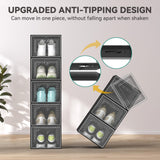 DWVO Large 18 Pack Shoe Storage Boxes, Plastic Stackable Shoe Storage Organizer for Closet, Fit up to US Size 13, Foldable Shoe Rack Clear Sneaker Containers (Black, Large) DWVO