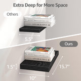 QEEIG 10" Deep Floating Shelves for Wall - 10 x 16 inch Book Shelf Bathroom Bedroom Kitchen Living Room Hanging Bookshelf Farmhouse Set of 3, Black (025-40B3) QEEIG