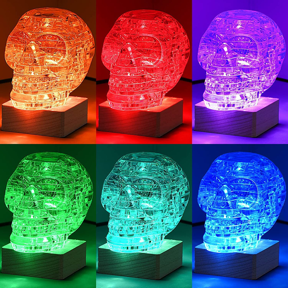 3D Skull Crystal Puzzle, 3D Puzzle Crystal Assembly Brain Teaser with Light-Up Wood Base, Plastic Crystal Puzzle, Fun Model Toy Gift Decoration for Adults & Kids Age 14 and Up, Clear, 49 Pieces SIRPERICE