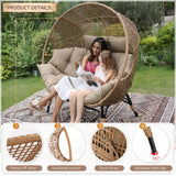 BULEXYARD Double Egg Chair Indoor Outdoor 680lbs, 2 Person Brown Wicker Oversized Stationary Egg Chair with Brown Thick Cushion, Patio Wide Lounge Loveseat with Legs for Balcony, Porch BULEXYARD