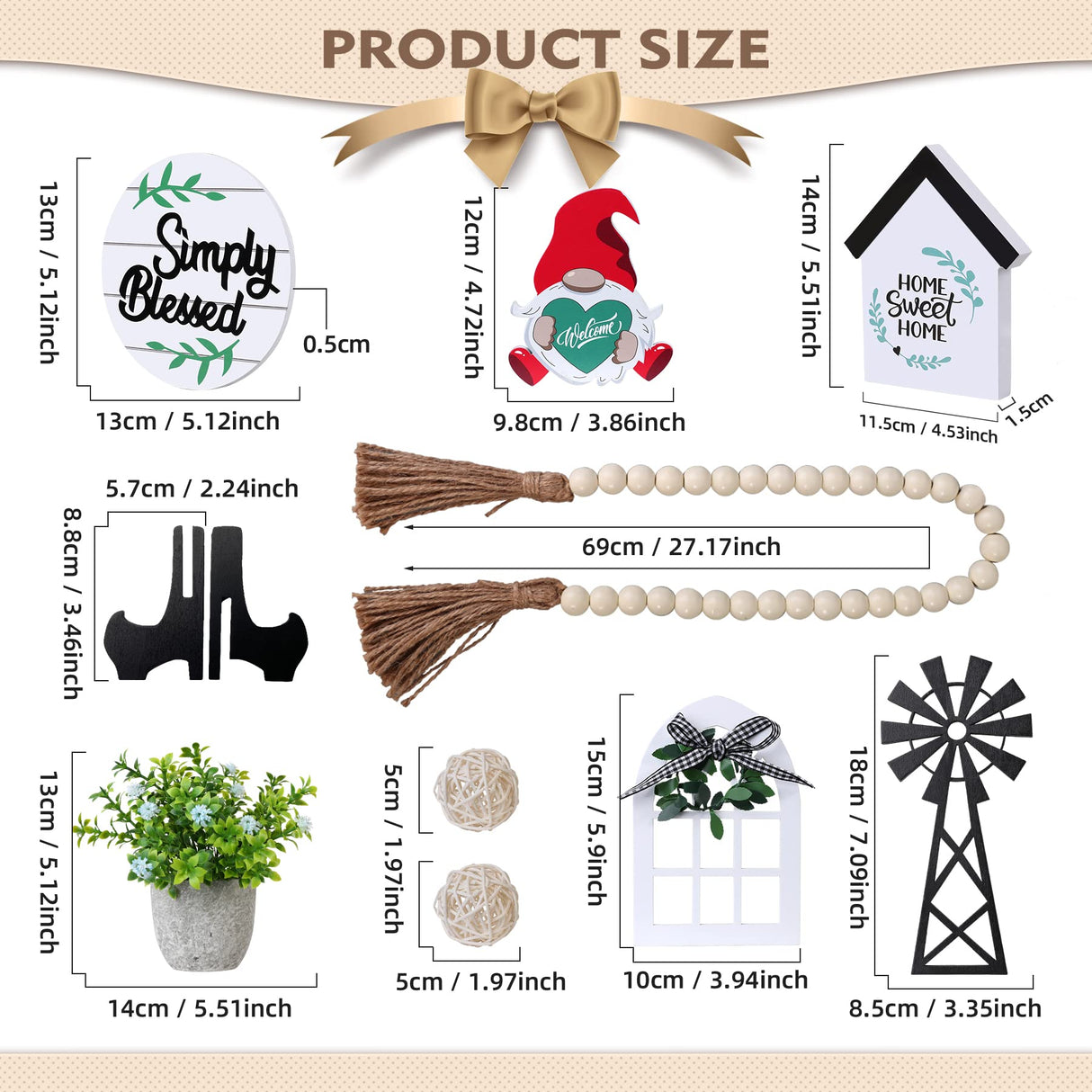 Eufrozy 11pcs Farmhouse Tiered Tray Decor Set, Rustic Tier Tray Decorations with Black and White Buffalo Plaid Gnome Ornaments Wooden Home Sweet Home Sign for Kitchen Table Decor Summer Housewarming Eufrozy