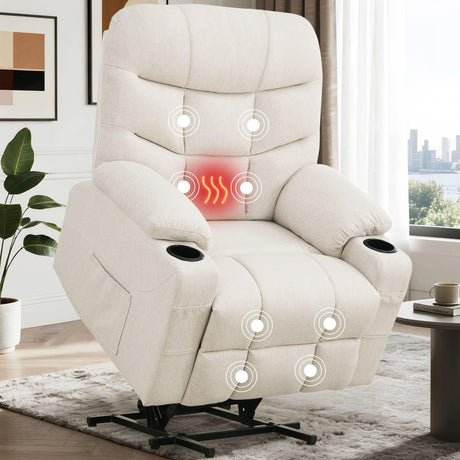 Korser Power Recliner Chair with Massage and Heating, Power Lift Recliner Chair for Elderly and Adults, Electric Recliner with Remote Control and Cup Holders for Living Room, Linen Fabric Korser
