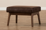 Baxton Studio Birk Mid-Century Modern Walnut Wood Dark Brown Distressed Faux Leather Ottoman Baxton Studio