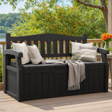 Greesum 80 Gallon Storage Bench Outdoor Deck Box with Armrest, Patio Furniture,Lockable, Waterproof and UV Resistant, Suitable for Garden, Pool, Black Greesum
