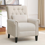 choairy Pushback Recliner Chair, Accent Push Back Chair Set of 2 with Adjustable Footrest Wingback, Upholstered Linen Reclining Sofa with Side Pocket, Comfy Modern Armchair for Living Room, Khaki choairy