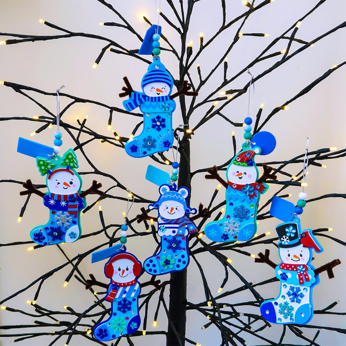 Winlyn 24 Sets Christmas Craft Kits Winter Crafts DIY Snowman Stocking Ornaments Decorations Snowman Snowflakes Foam Stickers Arts and Crafts for Kids Classroom Art Activities Holiday Party Favors Winlyn