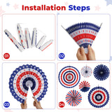 HOOSUN Patriotic 4th of July Decorations Set, 9 Pcs Red White and Blue Paper Fans, USA Pennant Bunting, Star Streamers, Patriotic Tablecloth for Fourth of July Party Supplies, Memorial Day Decor HOOSUN