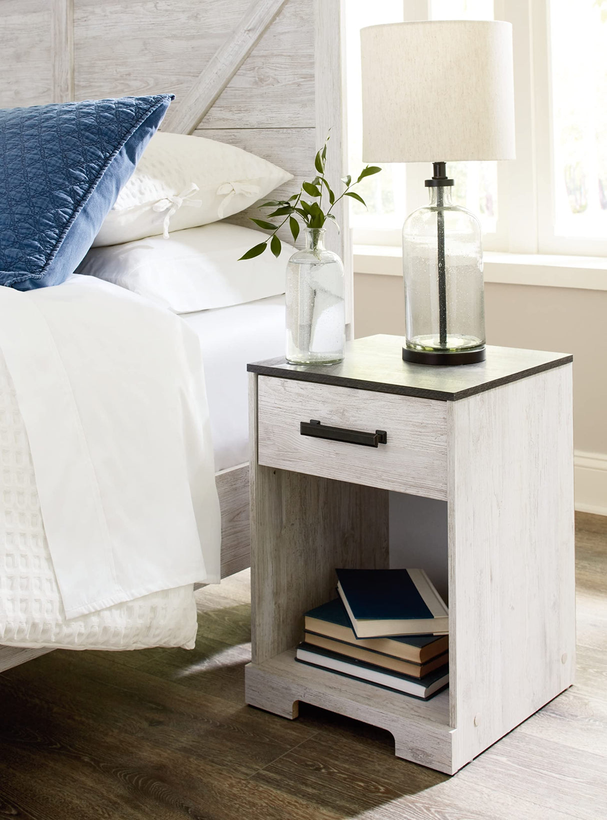 Signature Design by Ashley Shawburn 1 Drawer Night Stand Nightstand, Whitewash & Gray Signature Design by Ashley