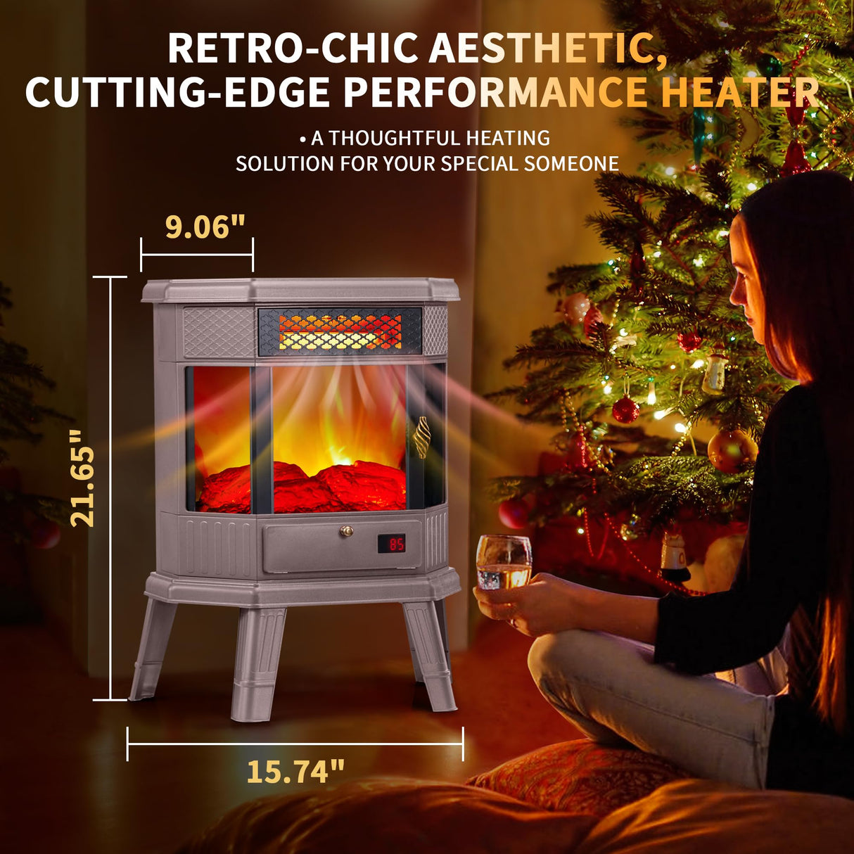 RealSmart Electric Fireplace Heater 22 in Freestanding Fireplace Stove Infrared Fireplace with 3D Flame Effect Remote Control, Timer, Overheating Protection Heater for Indoor Use Brown RealSmart