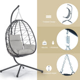 Ziraukon Hanging Egg Chair with Stand Indoor Outdoor, Patio Hammock Egg Swing Chair with Cushion 350 lbs for Patio, Porch, Backyard, Balcony, Poolside, Garden, Black Ziraukon