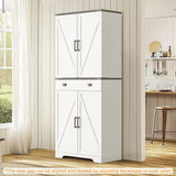 Teekyooly 72" Tall Farmhouse Kitchen Pantry Cabinet, Large Storage Cabinet with 6 Adjustable Shelves, 4 Barn Doors & Drawer for Bathroom, Dining Room, Off White Teekyooly