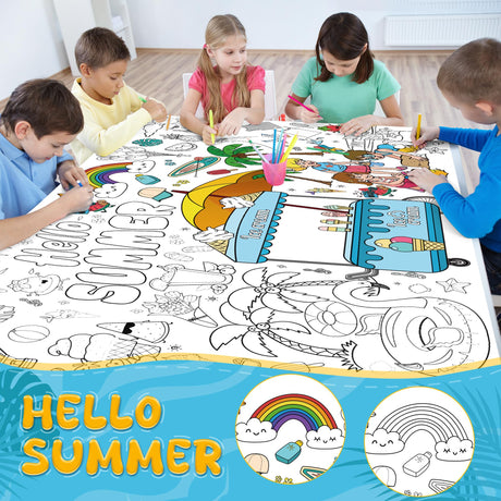 OHOME Summer Giant Coloring Poster/Tablecloth - Summer Decorations - 30 x 72 Inches Jumbo Paper Coloring Banner - Kids Crafts Gifts Toys Games Ice Cream Party Decorations - Arts Crafts Supplies OHOME