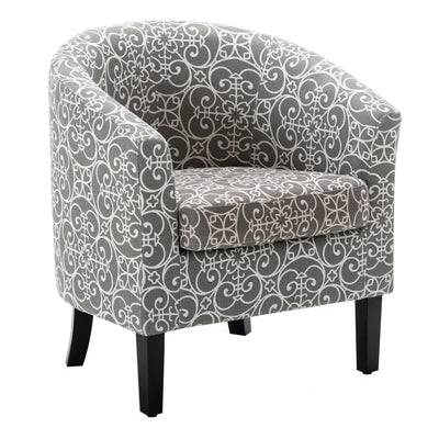 BELLEZE Accent Barrel Chair, Linen Round Chair Club Tub Sofa Corner Chair with Flared Legs and Cozy Soft Padding for Living Room Bedroom Waiting Room - White & Gray