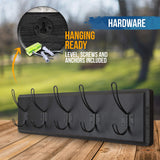 HBCY Creations Black Rustic Coat Rack Wall Mount with 5 Hooks, Solid Pine Wood 24 inch Wall Hooks for Entryway, Mudroom, Hallway, Bathroom - Vintage Farmhouse Style Wall Mounted Towel Rack HBCY Creations