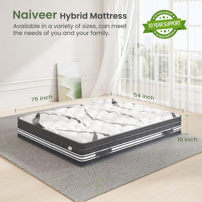 Naiveer Full Size Mattress in A Box,Memory Foam Hybrid Mattress Full Size with Innerspring,CertiPUR-US Certified, Full Mattress 10 Inch Medium Firm,Full Bed Mattress for Back Pain & Pressure Relieve