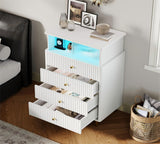 ChooChoo Dresser for Bedroom with Large Capacity, 4 Drawer Dresser with LED and Acrylic, Modern White and Gold Dresser Tall, Chest of Drawers with Storage Space for Hallway, Entryway (White) ChooChoo