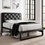Feonase Twin Bed Frame, Upholstered Platform Bed Frame with Heavy-Duty Steel Slats, Diamond Tufted Headboard, 12" Storage Space, No Box Spring Needed, Noise Free, Easy Assembly, Black Feonase