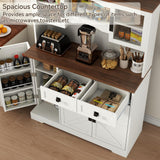 60" Tall Farmhouse Kitchen Pantry Storage Cabinet,Kitchen Hutch with Microwave Stand,Freestanding Buffet Pantry Cabinet with Glass Door and Adjustable Shelves for Dining Room (White) Gyfimoie