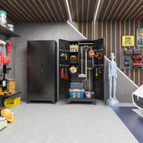 RpAosd 75" Broom Closet, Metal Storage Cabinet, Garage Cabinets with Doors and Shelves, Locking Cabinet for Garage, Laundry, and Warehouse, Garden Shed with Hanging Rod (75" H Black Cabinet) RpAosd