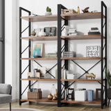 5 Tiers Bookshelf, Classically Tall Bookcase Shelf, Industrial Book Rack, Modern Book Holder in Bedroom/Living Room/Home/Office, Storage Rack Shelves for Book, Brown Shintenchi