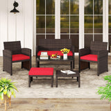 Tangkula 6 Pieces Patio Furniture Set, Outdoor Sectional Conversation PE Rattan Sofa Set with 1 Loveseat, 1 Coffee Table, 2 Armchairs and 2 Ottomans for Garden, Deck, Backyard and Poolside (Red) Tangkula