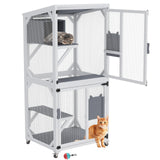 Yafylly Catio Outdoor Cat Enclosure, Cat Condo for Patio, Wooden Movable Cats Cage with 4 Wheels, Outside Cats House Weatherproof, Cats Condo Outdoor with 3 Platforms Yafylly