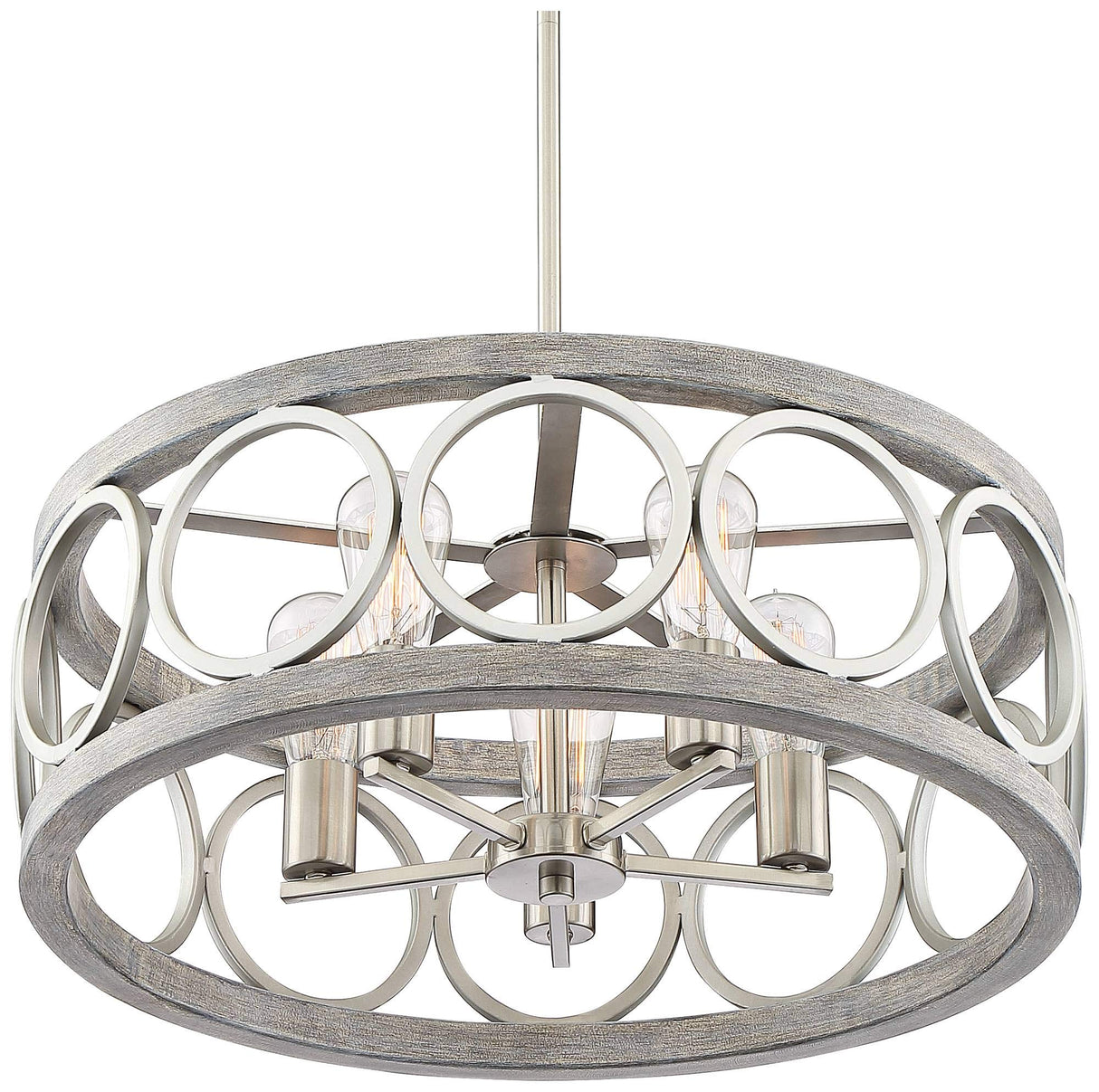 Franklin Iron Works Salima Brushed Nickel Gray Wood Pendant Chandelier Lighting 21 1/4" Wide Farmhouse Rustic Openwork LED 5-Light Fixture for Dining Room Living House Foyer Kitchen Island Entryway Franklin Iron Works