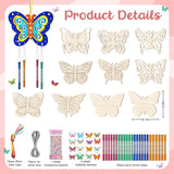 TREACLUB 10 Pack Butterfly Wind Chime Kit for Kids Make Your Own Butterfly Wind Chime Wooden Crafts DIY Make a Wind Chime Kit DIY Coloring Butterfly Ornaments for Girls Boys TREACLUB