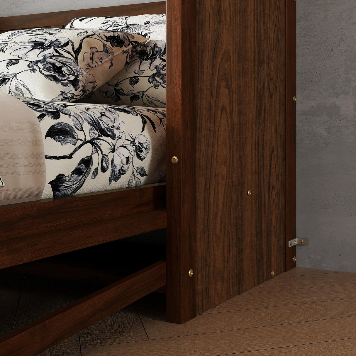 LUMISOL Queen Size Murphy Bed Wall Bed with Desk, Wood Murphy Bed Can be Folded into Cabinet, Space-Saving Hidden Wall Bed with Gas Struts, Walnut LUMISOL