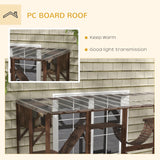PawHut Catio Playground Cat Window Box Outside Enclosure, Outdoor Cat House with Weather Protection Roof for Multiple Kitties, Wooden Frame, Shelves & Bridges, 118" x 37.5" x 74", Coffee Brown PawHut