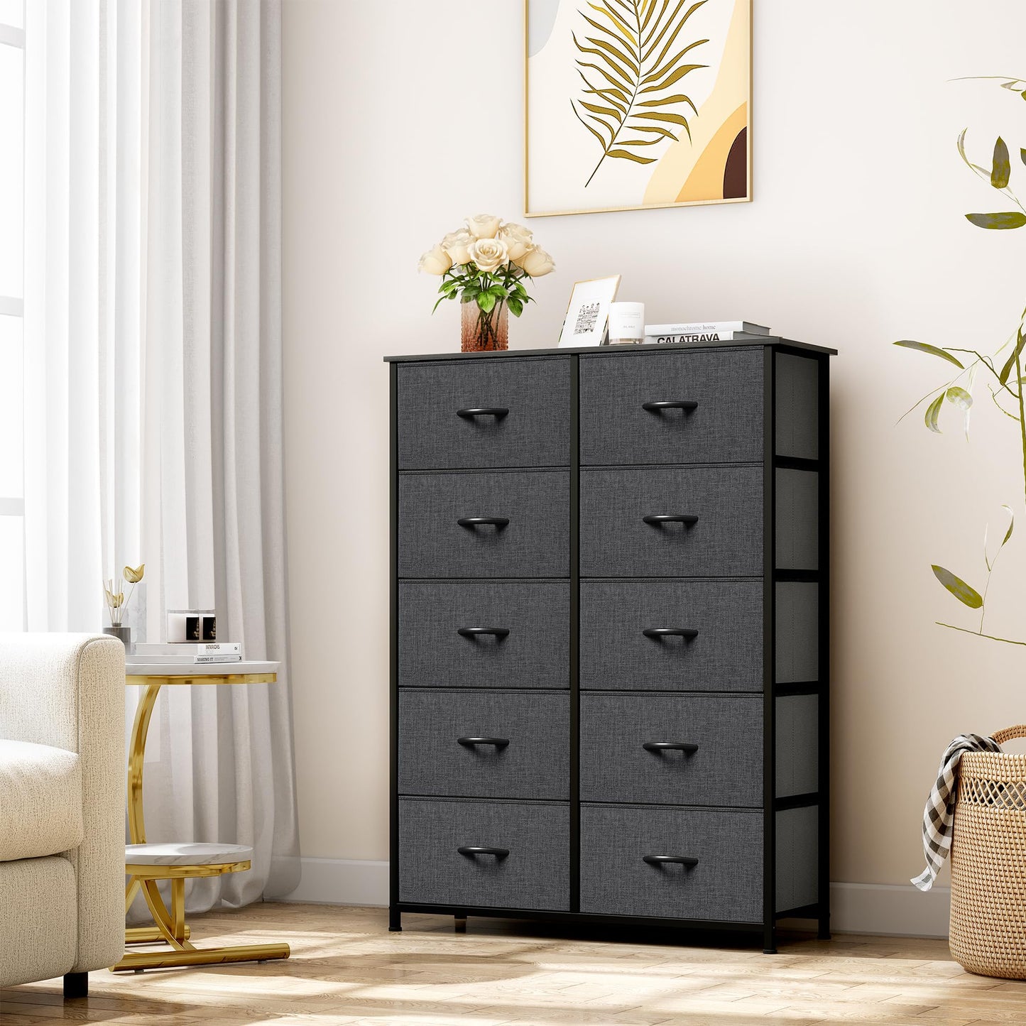 YITAHOME 10 Drawer Dresser - Fabric Storage Tower, Organizer Unit for Bedroom, Living Room, Hallway, Closets - Sturdy Steel Frame, Wooden Top & Easy Pull Fabric Bins - WoodArtSupply