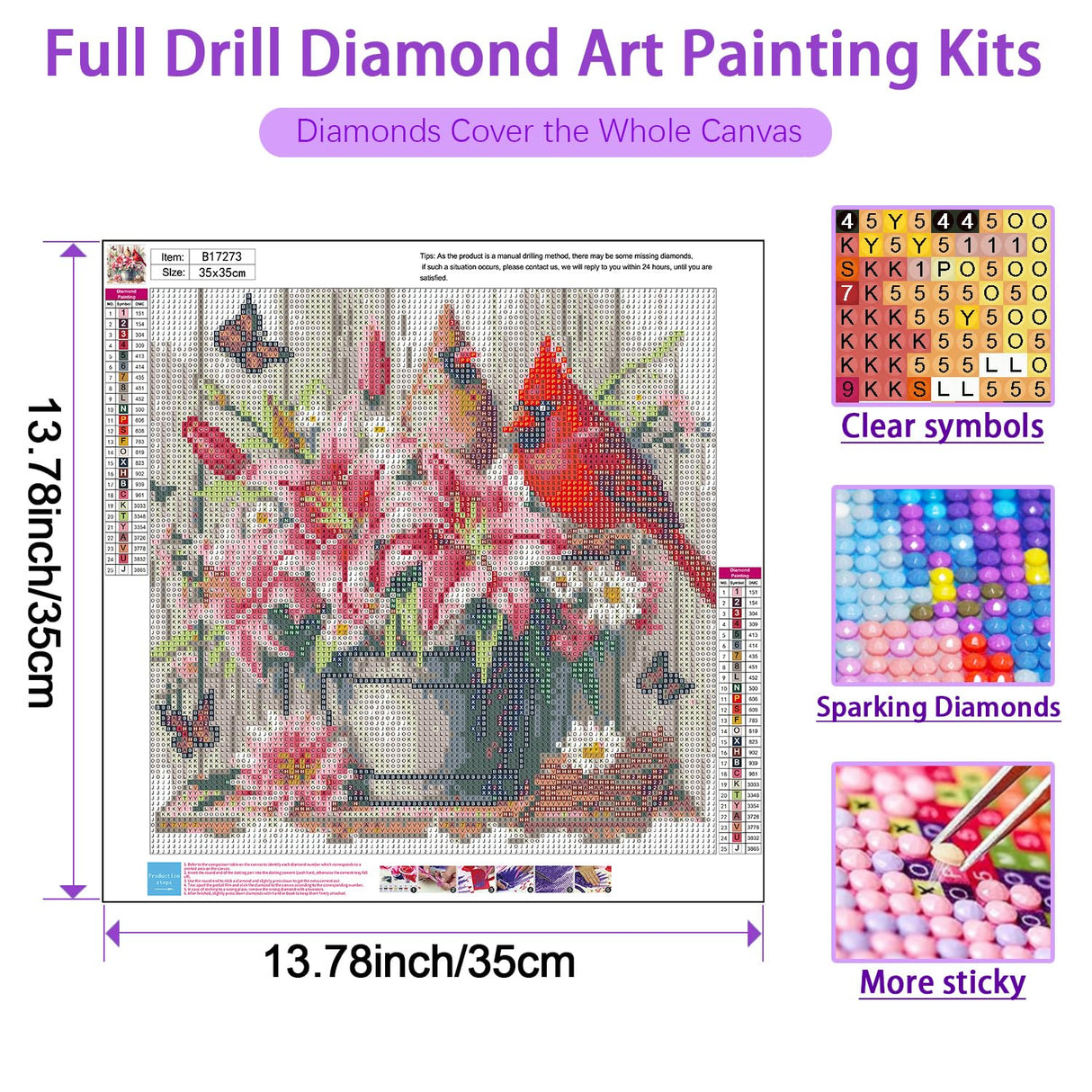 JXDXDJ Cardinal and Flowers Diamond Art Kits for Adults,Full Drill Butterfly 5D Diamond Painting Kits for Beginners,DIY Round Diamond Dots for Adults Crafts,Gem Painting Home Wall Decor 13.78x13.78 In JXDXDJ