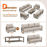 UDPATIO Faux Wood Grain Aluminum Patio Furniture Set 5 Pieces Modern Outdoor Furniture Patio Conversation Sets with Olefin Fabric Thick Cushions and Coffee Table, Include 600D Waterproof Cover UDPATIO