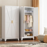 LCAOPC 71" Tall Metal Wardrobe Closet with Adjustable Shelves and Hanging Rod, 2 Doors Free Standing Armoire Wardrobe Cabinet for Bedroom, Office, Laundry Room, White LCAOPC