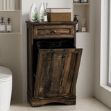 Ancohom Tilt Out Trash Cabinet 13 Gallon Wooden FreeStanding Waste Bins with Hideaway Drawer,Kitchen Island with Trash Can Storage(Rustic Black) Ancohom