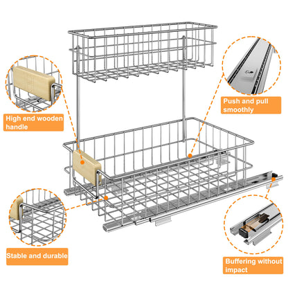 ROOMTEC Pull Out Cabinet Organizer, Under Sink Slide Out Storage Shelf with 2 Tier Sliding Wire Drawer, Sliding Storage for Inside Kitchen Cabinet- 11½ in. W x 21½ in. D (Left) - WoodArtSupply