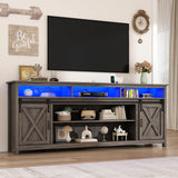 80" LED Farmhouse TV Stand for 90/85/80 Inch TVs,Tall Entertainment Center Storage Cabinets w/Power Outlets and Sliding Barn Door,Rustic TV Stands for Living Room,Media Console Cabinet (Charcoal) Hlivelood