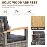 MEISSALIVVE 9-Piece Outdoor Patio Furniture Set, Half-Moon Curved Sectional Set with Wood Armrests, Patio Conversation Set, Tempered Glass Coffee & Side Tables (Grey) MEISSALIVVE