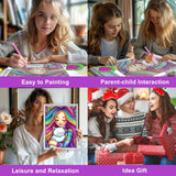 HEIBAGO Rainbow Diamond Art Kits for Adults, 5D Full Drill Round White Cat Painting Gems with Cute Diamond Painting, Diamond Dots Perfect for Home Wall Decor 12x16inch HEIBAGO