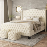 SwnftWinnt King Size Bed Frame with Tall Headboard Upholstered Bed Frame King Platform Bed Luxury Wingback Headback No Box Spring Needed, Mattress Foundation, Easy Assembly-Beige SwnftWinnt